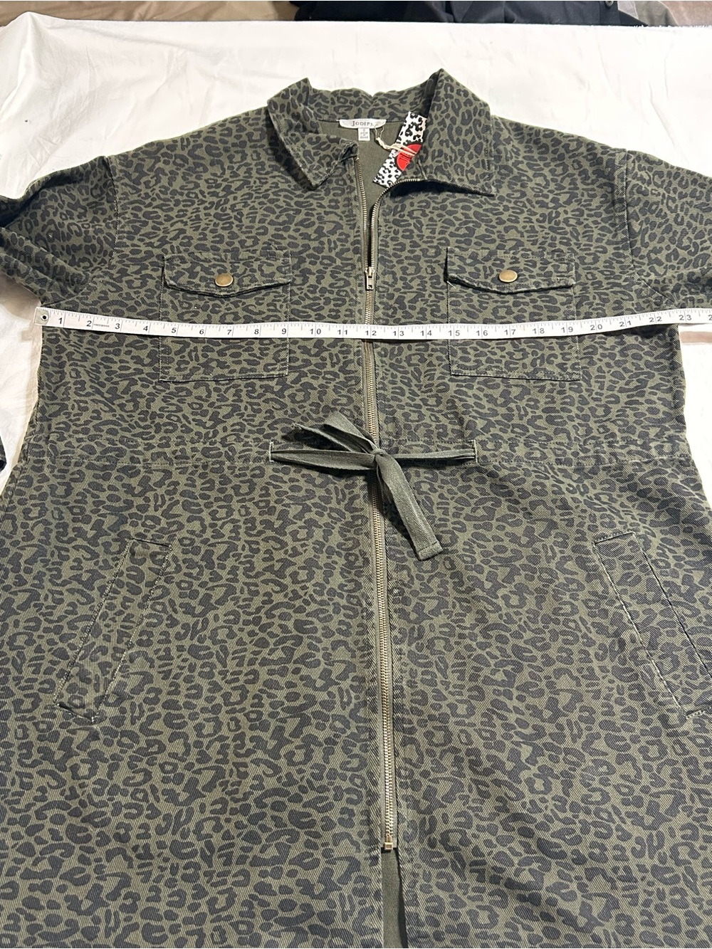 Jodifl Olive Leopard Print Utility Jacket Size S Drawstring Waist Zip Front - Picture 7 of 10